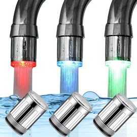 3 Pack 3-Color Temperature Sensitive Gradient LED Water Faucet Light Water Stream Color Changing Faucet Tap Sink Faucet for Bathroom and Kitchen