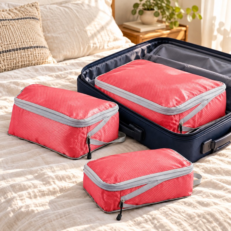 Compression Packing Cubes Set for Travel – Foldable Nylon Zipper