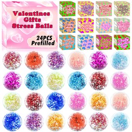 Valentines Day Gifts for Kids Classroom,24PACK Prefilled Valentines Day Box for Kids with Stress Ball ,Valentines Party Favors Classroom Prizes,Valentine Exchange Gifts for Kids