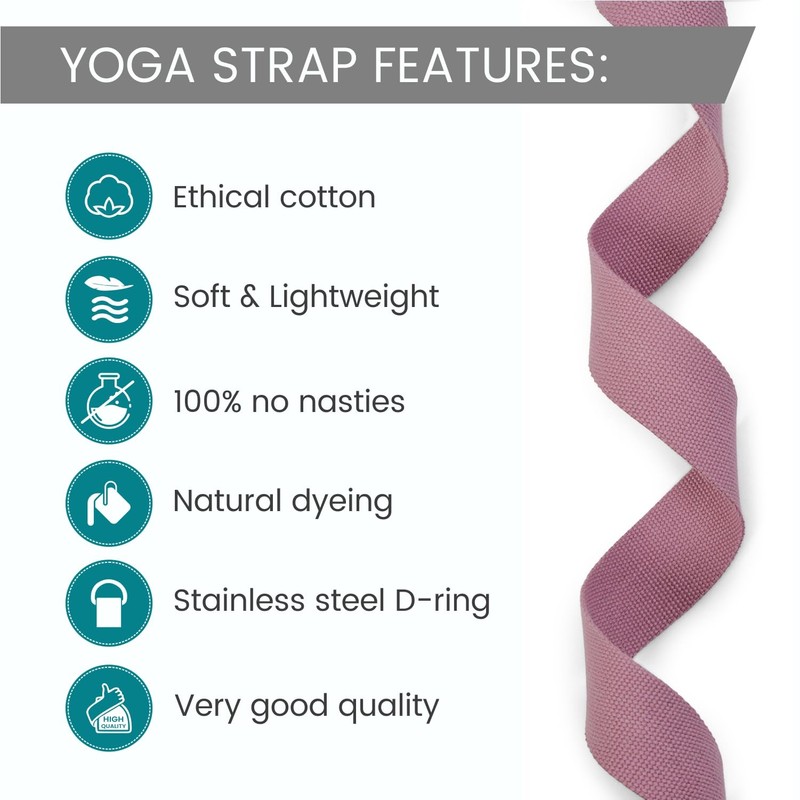 Yoga Studio Yoga Strap, 2.5m (8.2ft) Extra Long Durable Organic