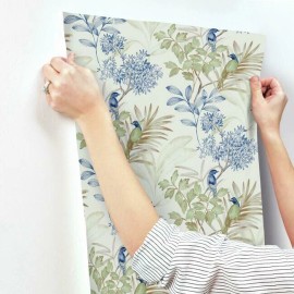 YORK Handpainted SongBirds In Branches Blue, Green And Brown Wallpaper  TL1928  York