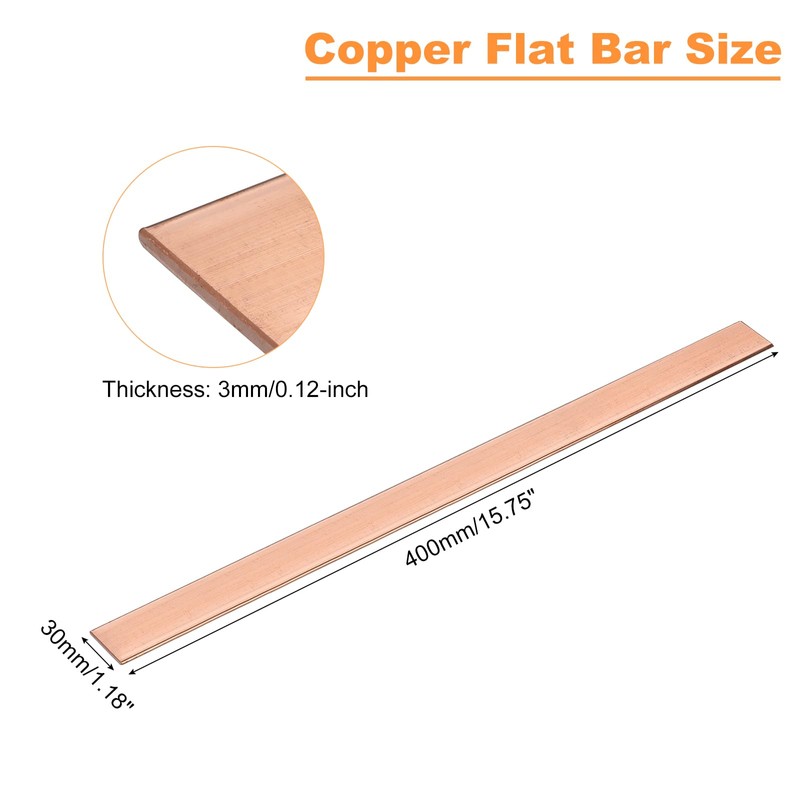 uxcell Copper Flat Bar, 0.12" Thickness x 1.18" Width x