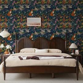 Forest Animal Plants wallpaper Peel and Stick Rabbits Fox Squirrel Owl Green Hedgehog Leaf Self Adhesive Removable Easy Peel Off floral Contact Paper Stick on wallpaper Renter Friendly 17.71"x118.1"
