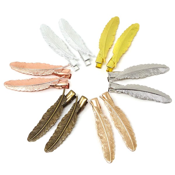 yueton 12pcs Colorful Metal Feather Prong Clips Alligator Hair Clips Barrettes Bobby Pin Bride Headwear Edge Clip Clamps