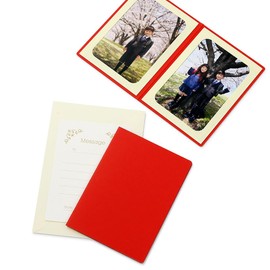 山田屋台紙店 無地表紙 写真台紙 Lサイズ（89×127ｍｍ） 2面タテ （封筒付き・メッセージカード：ツタ） (レッド)