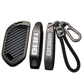 SANRILY Carbon Fiber Pattern 4/5/7/8 Button Key Fob Cover Fit for Kia Telluride 2023 2024 EV9 EV5 Sorento K5 GT-Line 2025 K4 Keyless Key Case with Weave Keychain Black