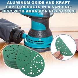 A ABSOPRO Schleifscheiben 6 Zoll 49 Löcher 100 Körnung Rundes Klett-Schleifpapier Aluminiumoxid Grün 50 Stück
