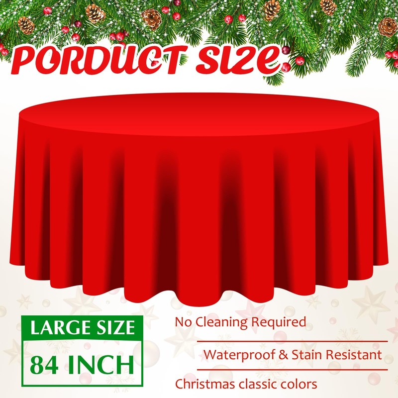 Amylove 12 Pcs Christmas Plastic Tablecloth 84 Inch Round Disposable