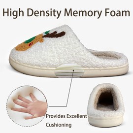 Afellicy Christmas Slippers Reindeer Slippers for Women and Men Elk Holiday Slipper Cute Xmas Moose Slippers Indoor Bedroom Fluffy Cartoon Warm Fleece Slippers Winter Soft Cozy Home Green Size 7 8