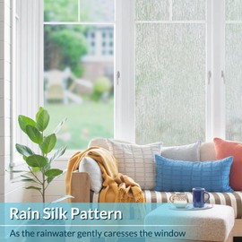 rabbitgoo Window Privacy Film Frosted Glass Window Film, Decorative UV Blocking Window Cling, Static Cling Sun Blocking Window Covering, Removable Window Sticker for Home, Rain Silk, 17.5" x 78.7"