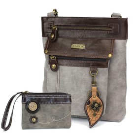 CHALA GEMINI Crossbody Faux Leather Gift Messenger Bag with Double Zip Wallet (Spider_Light Gray)