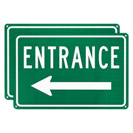 M METERXITY 2-Pack Left Arrow Entrance Sign 14x10 Inch Aluminum Reflective Enter Here Signs Rust Free Waterproof Entrance Signs for Business/Door[White Letters On Green Background]