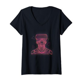 Womens Virtual Reality Graphic Line Art for a VR Gamer V-Neck T-Shirt