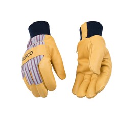 KINCO 1927KW-M Men's Lined Grain Pigskin Gloves, Heat Keep Lining, Knit Wrist, Medium, Golden