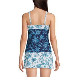 Lands' End Womens Chlorine Resistant Underwire Wrap Tankini Top Navy/White Jacobean Mix Regular 6