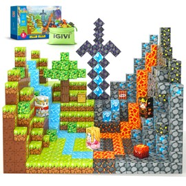 IGIVI Magnetic Blocks - Build Mine Magnet World Lava Valley Set, 1" Magnetic Cube Building Toys for Kids Ages 3+, Montessori Sensory Toys for Toddlers, Creative Game Themed Toy Gifts for Boys & Girls