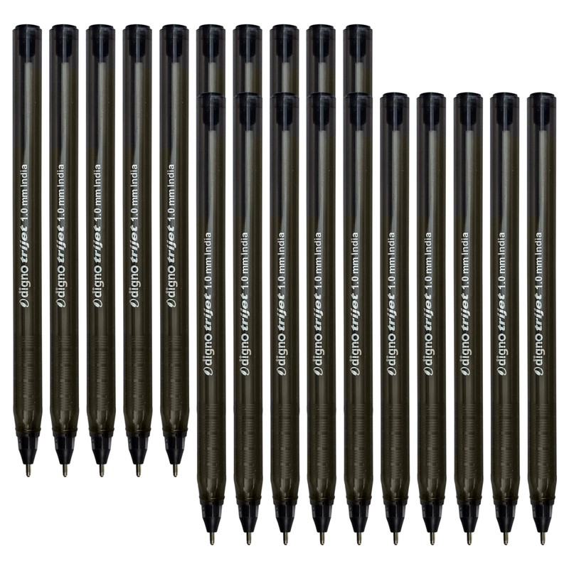 DIGNO Tri-Mate Ballpoint Pens, BLACK, Medium Point (1.0mm), Pack of
