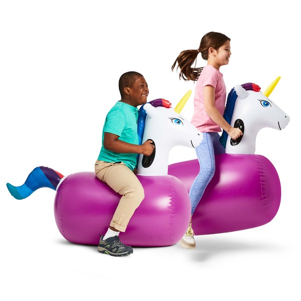 Hearthsong Hop N Go Inflatable Unicorn Riding Bouncy Hopping Toys