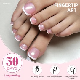 CUZIAM Chrome Pink Purple White French Press on Toenails Short, Soft Gel Square Shape Glossy False Toe Nail Tips for Women Manicure, 32Pcs 16 Sizes Lightweight Fit Perfectly Fake Toenails With Glue