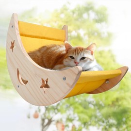 DITOSH Cat Hammock Moon Bed Window Mounted Hammock Strong Suction Cup Shelves and Perches Solid Wood Furniture Platforms Beds Hanging for Cats and Kitty Easy Installation Single Moon