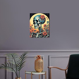 Rebotipy Skeleton Girl Paint by Numbers Kits Modern Adults Paint by Numbers Art Skull Flowers Paint by Numbers DIY Easy Moon Painting Artwork for Beginners Adults Modern House Wall Art Decor 16x20 in