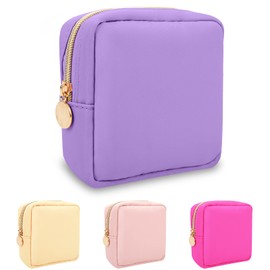izuzta - Organizador de bolsa de maquillaje de nailon para viajes, bonita bolsa para monedas, Púrpura, Mini