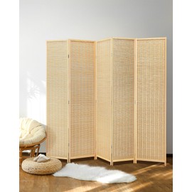 JOSTYLE Room Divider Folding Privacy Screen, 5 Panel Room Dividers 6 ft. Tall Bamboo Partition Wall Separation Dividers Freestanding, 99" W * 70.9" H