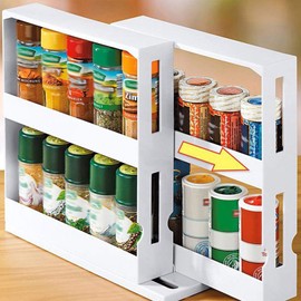 WLPTION 2 Tier Spice Rack Pull Out Kitchen Storage Rack Seasoning Jars Organizer Kitchen Cabinet Cupboard Seasoning Storage Box