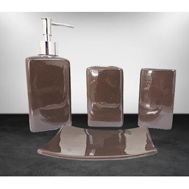 4 Pieces Bathroom Countertop Set Ceramic Accessories Solid Colors Soap Dispenser Soap Dish Toothbrush Holder Toothpaste Holder (Brown)