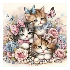 hill froeistung 5D Colorful Cat Diamond Art Painting Kits for Adults,Butterfly,Flower Diamond Art for Beginners, DIY Full Drill Animals Diamond Art Painting(12X12 inch)