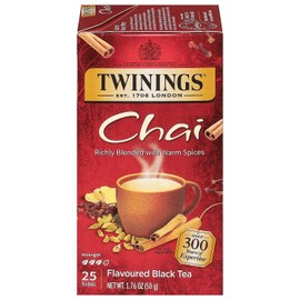 TWININGS 09185 Tea Bags, Chai, 1.76 oz, 25/Box