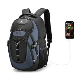 Swissdigital Design Laptop Backpack with USB Charging Port, TSA Travel Backpack Fits 15.6 inches Computer, 31L College School Backpack for Men, Haze Blue/Black | SD803