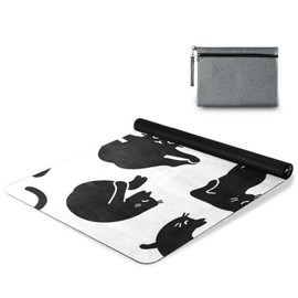GOODOLD Yoga Black Cats Yoga Mat, 71 x 26 Inch Non-slip Yoga Mats Folding Travel Exercise Mat Indoor Outdoor Gym Pilates with Storage Bag for Women Men