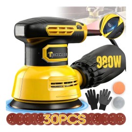 Lijadora Roto Orbital Profesional Para Madera 980w 18000rpm 6 Velocidades Con Colector De Polvo y 30 Lija，Para Madera Lijado, Pulidor
