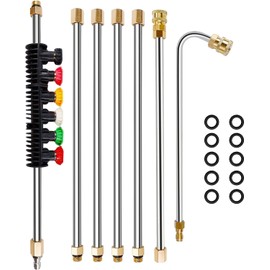YUET Pressure Washer Extension Wand Set, Power Washer Replacement Lance with 6 Spray Nozzle Tips, Gutter Cleaning Tools Extension Wand, 1/4" Quick Connect, Anti-Leaked Ring Replacement, 4000PSI