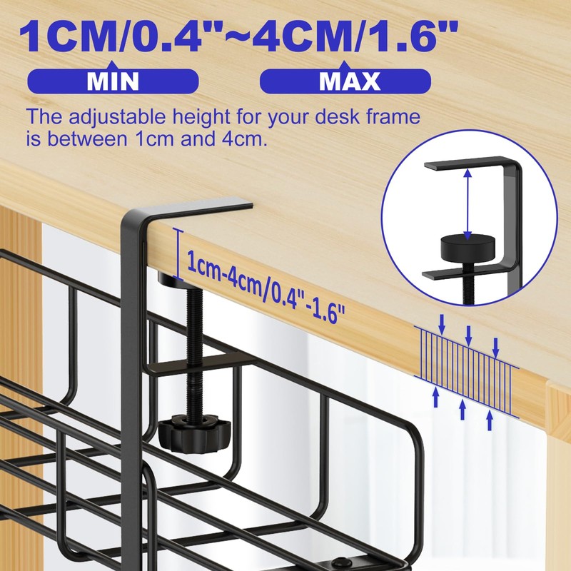 Under Desk Cable Management Tray, 31.5'' No Drill Steel Cable