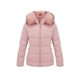 Bellivera Women's Puffer Jacket Warm Coat Hooded with Fur Collar 7695 Pink L