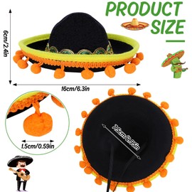 Whaline 6Pcs Mexican Sombrero Hats Multi-Color Mexican Non-Woven Hat Cinco De Mayo Polyester Hairball Wide-Brimmed Hat for Fiesta Carnival Summer Mexican Theme Party Decorations Party Favors