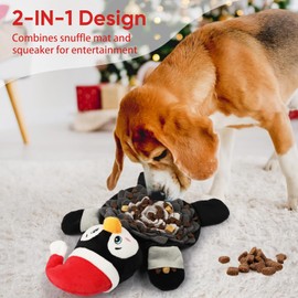 Christmas Squeaky Dog Toys, Plush No Stuffing and Snuffle Mat for Dog Puppy, Durable Chew Bite Toys for Small Medium Large Dogs, Interactive Xmas Penguin for Aggressive Chewers
