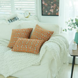 YunJeude Cushion Cover Chenille Fabric Geometric Pattern Stylish Soft Scandinavian Cute Pillow Case Car Chair Interior Decoration Set of 2 (Orange, 45x45)