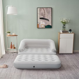 Outraveler Inflatable Couch Flocked Air Sofa Bed, Blow Up Sofa for Camping, Gray