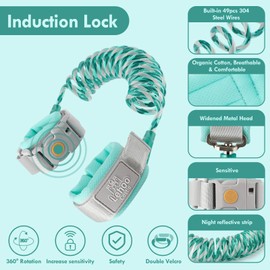 Lehoo Castle Toddler Leash Wrist, 1.5M Child Safety Leash with Induction Lock, Anti Lost Wrist Link, Wrist Leash for Kids, Kids Leash Harness(Green)