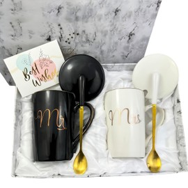 Wedding Gifts for Couples - Anniversary Engagement Gifts for Men Women Newlyweds Him Her - Mr and Mrs Gifts Mugs Set 14oz - Gifts for Newly Engaged Couples - Bridal Shower Gifts for Bride (Type 1)