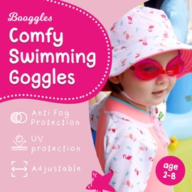 Cheekaaboo Booggles, Anti-Fog Kids Swim Goggles, Adjustable Kid and Toddler Goggles, Kids Swimming Goggles with Thick Strap Made of Neoprene Fabric, Pink/Flamingo, Fits 2-8 Years