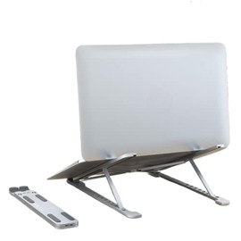 Adjustable and Portable Aluminum Laptop Stand, Foldable Desk-Stand with 8 Angles & Anti-Slip Riser, Works with 11-17 inch Laptops, Gray