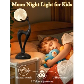 Quipzora Moon Lamp,Night Light with Deer Shaped,3 Color Temperatures Ambient Lighting,Nightstand Light for Room Decor,Christmas Children's Day Birthday Gifts for Boys and Girls
