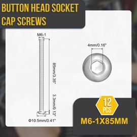 DTGN M6-1x85mm 六角穴付きボタンヘッドキャップボルト12個入り ロードバイク マウンテンバイク 自動車 オートバイに最適 304ステンレススチール ホワイトウォッシュ仕上げ 六角穴付きボルト