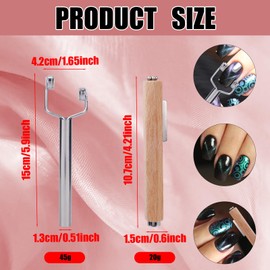 3-in-1 Nail Magnets for Cat Eye, Y-Shape Stainless Steel Double Head Magnetic Nail Polish Stick Wooden Hexagon Cateye Gel Polish Magnet Pen for Salon Studio Home Art DIY (Silver)