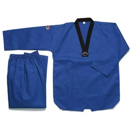 AAMA Ribbed Taekwondo Color Uniform - Blue W/Black Trim - 4