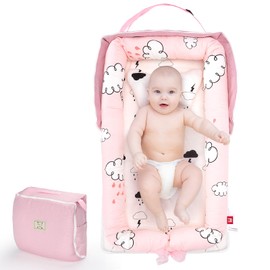 Vervebaby Baby Lounger - Baby Lounger Pillow for Newborn 0-24 Months, Cosleeping Baby Nest, Infant Lounger for Home and Travel, Portable Newborn Lounger, Raindrop Clouds